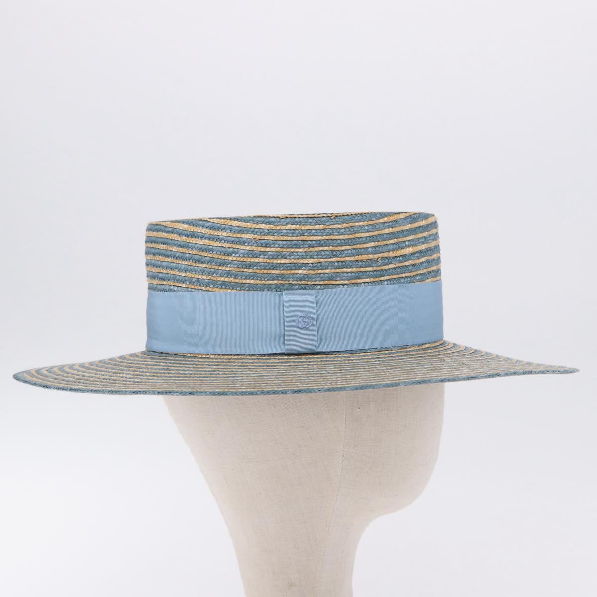 GUCCI Hat Straw L Light Blue Auth 203618M