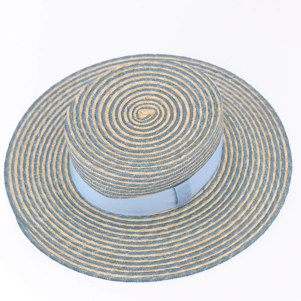 GUCCI Hat Straw L Light Blue Auth 203618M