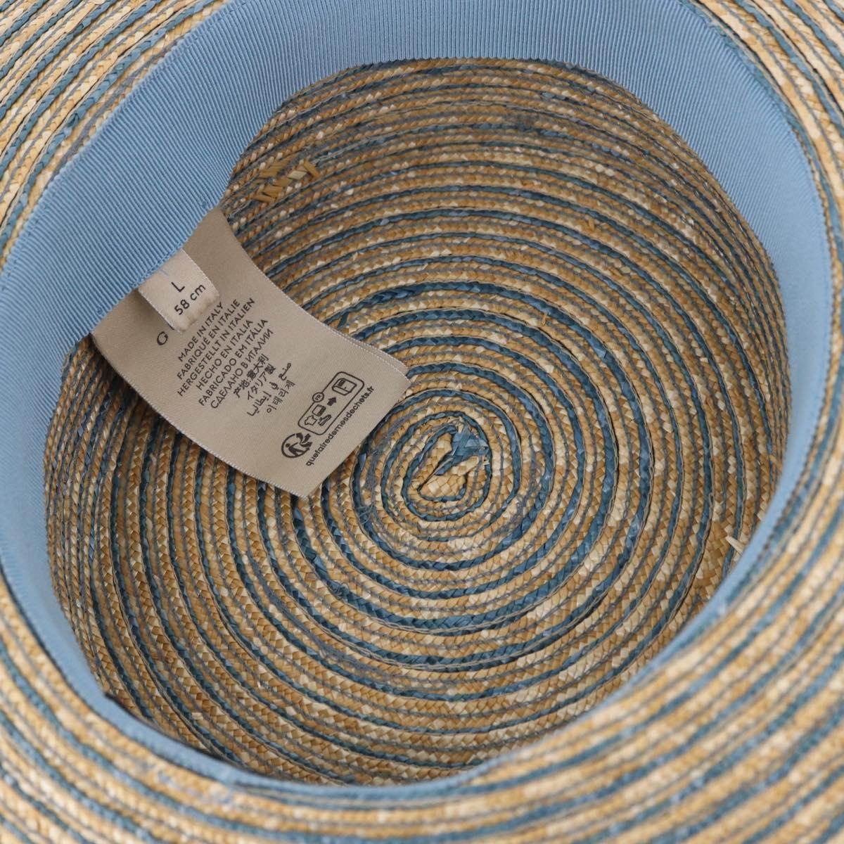 GUCCI Hat Straw L Light Blue Auth 203618M