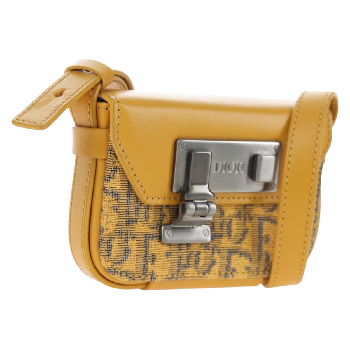 Christian Dior Trotter Canvas Rock Shoulder Pouch Yellow Silver Auth 203620M