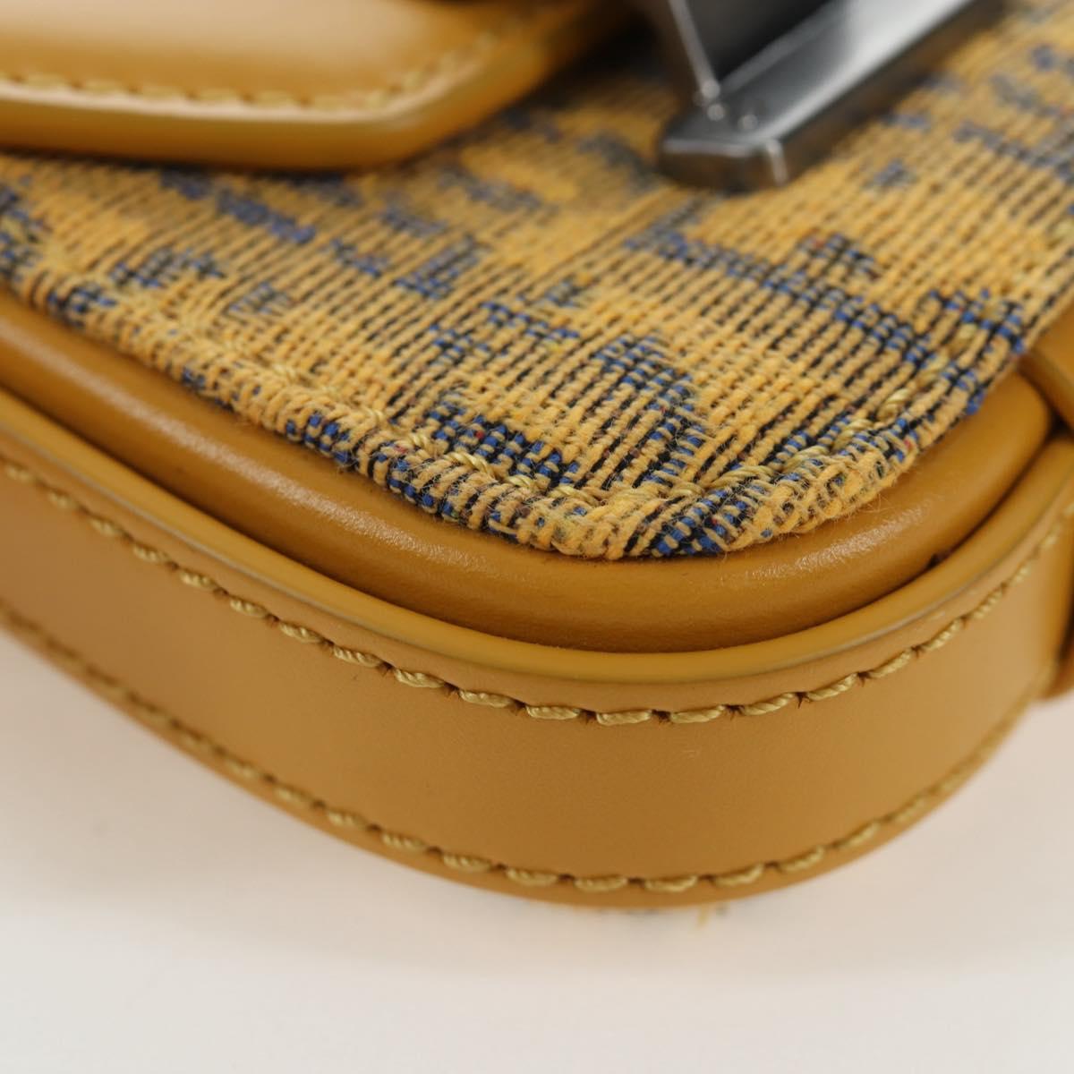 Christian Dior Trotter Canvas Rock Shoulder Pouch Yellow Silver Auth 203620M