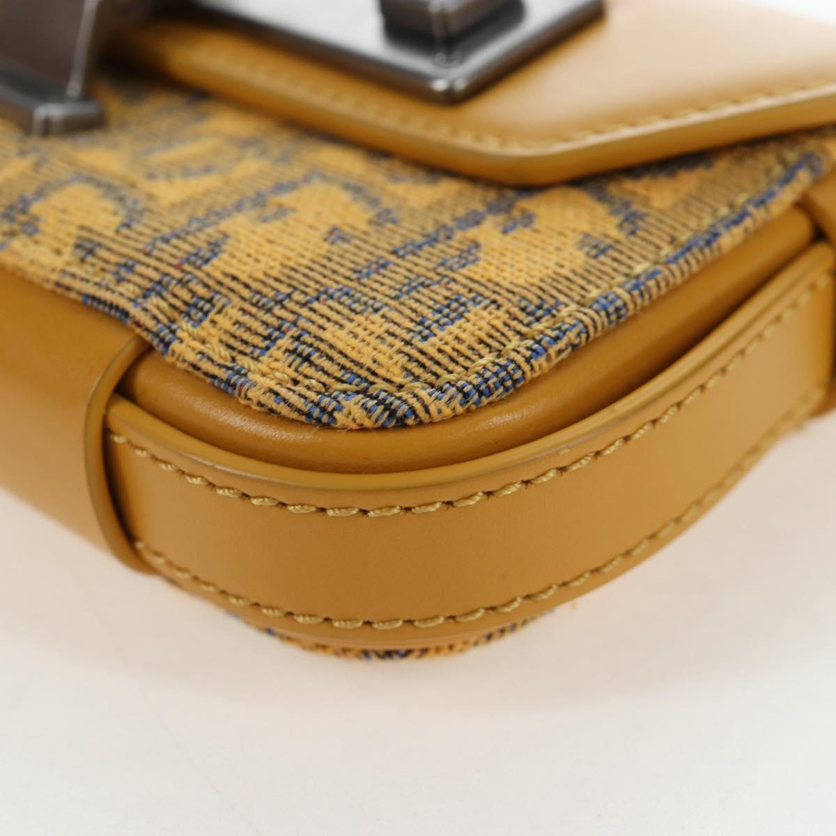 Christian Dior Trotter Canvas Rock Shoulder Pouch Yellow Silver Auth 203620M