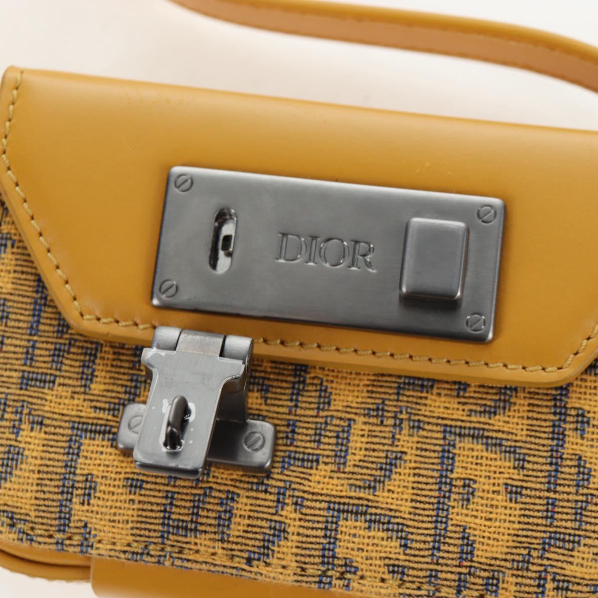 Christian Dior Trotter Canvas Rock Shoulder Pouch Yellow Silver Auth 203620M