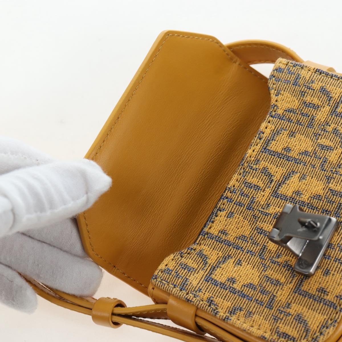 Christian Dior Trotter Canvas Rock Shoulder Pouch Yellow Silver Auth 203620M