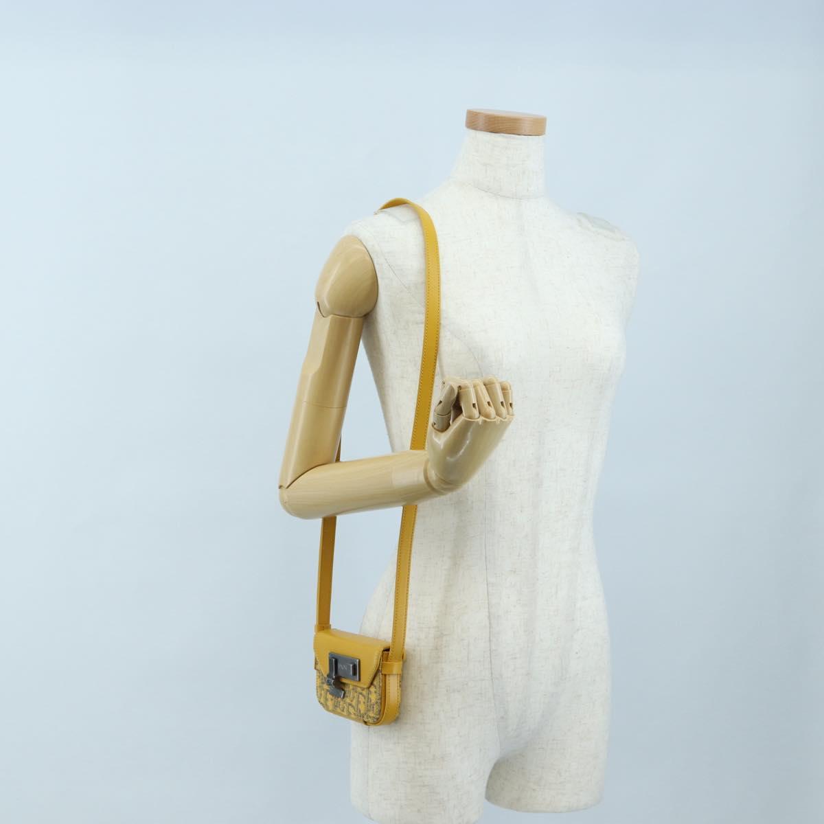 Christian Dior Trotter Canvas Rock Shoulder Pouch Yellow Silver Auth 203620M