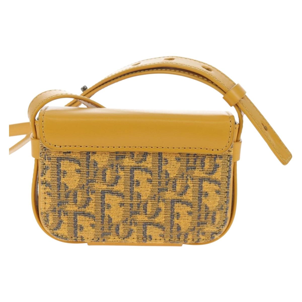 Christian Dior Trotter Canvas Rock Shoulder Pouch Yellow Silver Auth 203620M
