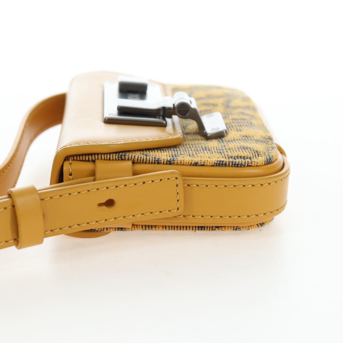 Christian Dior Trotter Canvas Rock Shoulder Pouch Yellow Silver Auth 203620M