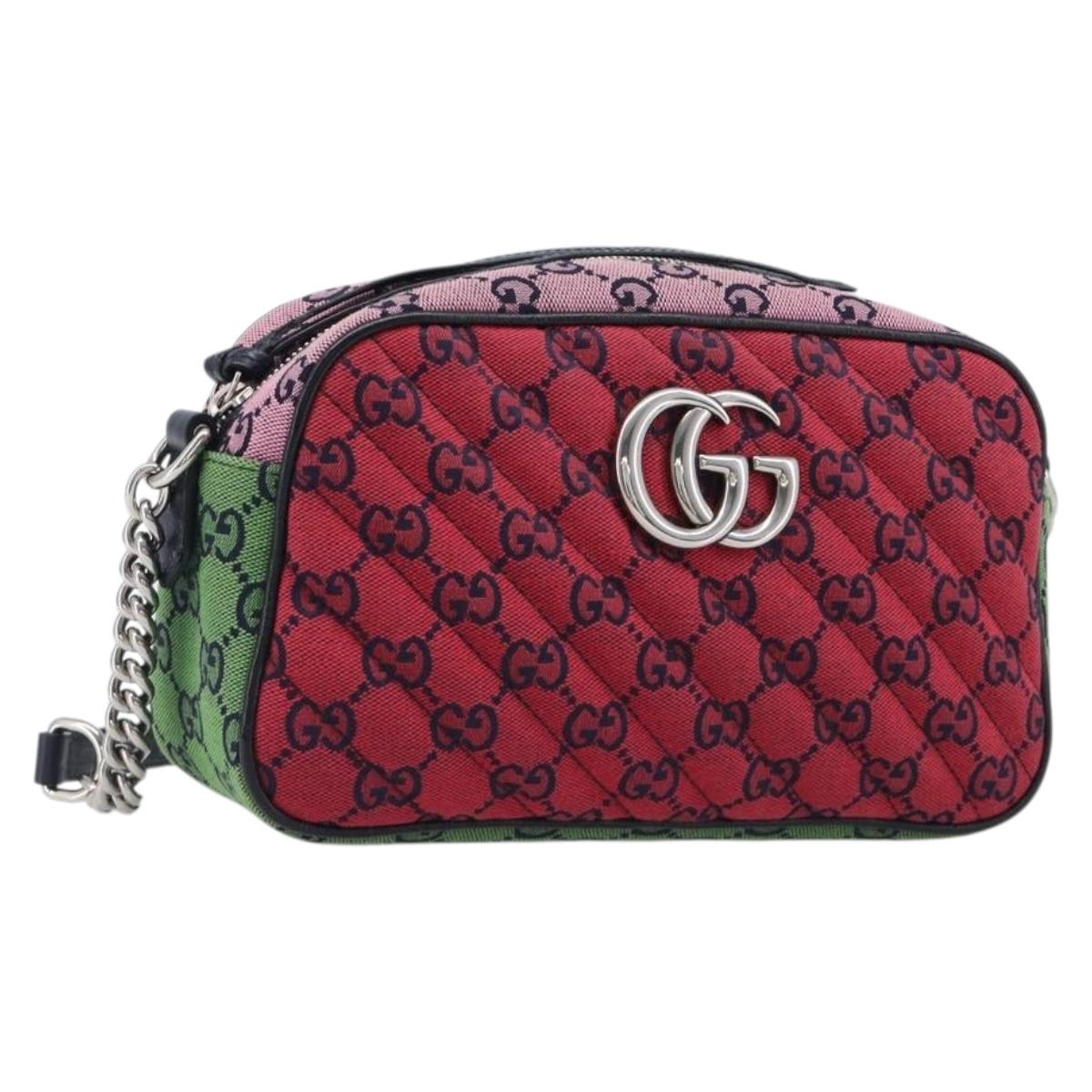 GUCCI GG Canvas GG Marmont Chain Bag Multicolor Silver 447632 Auth 203621