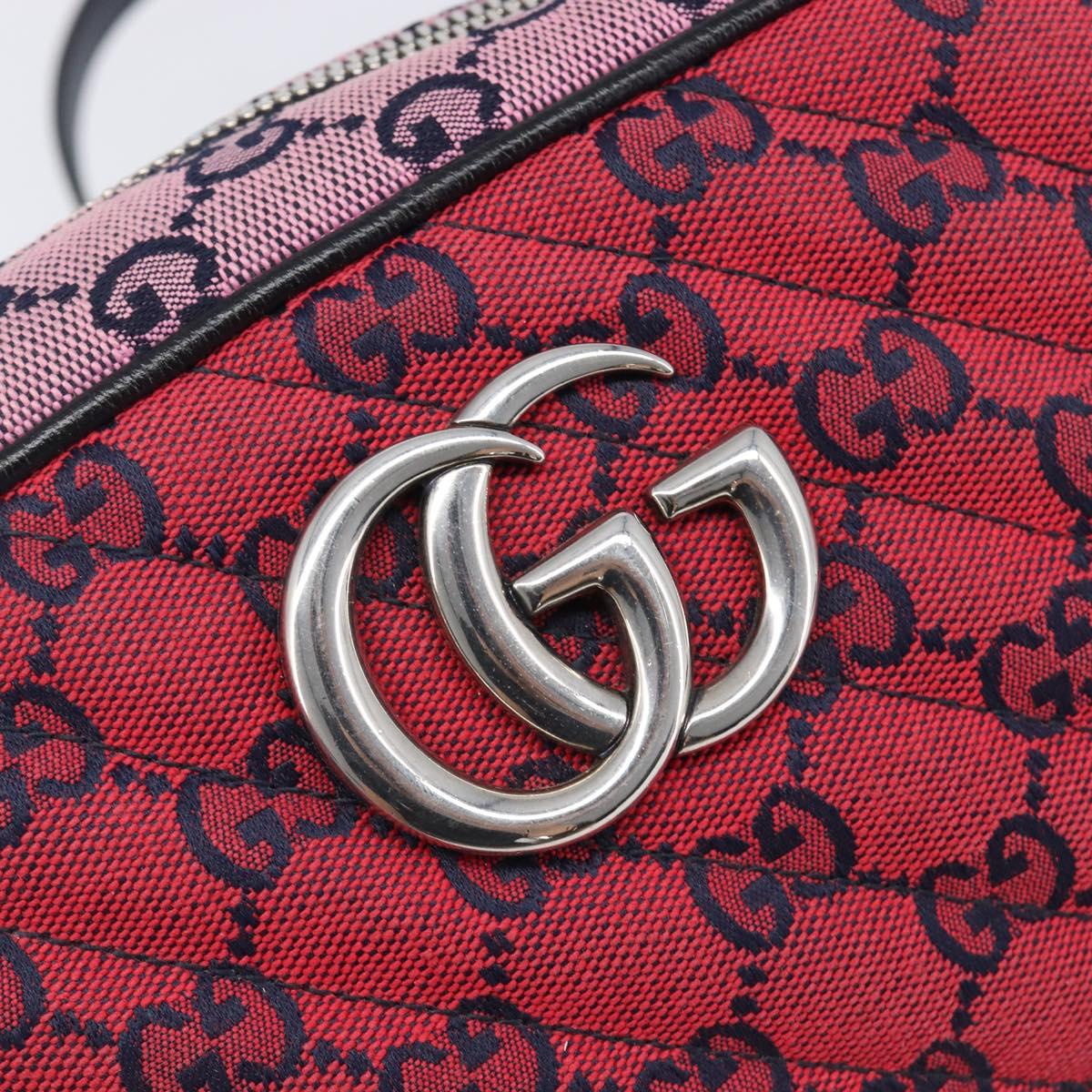 GUCCI GG Canvas GG Marmont Chain Bag Multicolor Silver 447632 Auth 203621