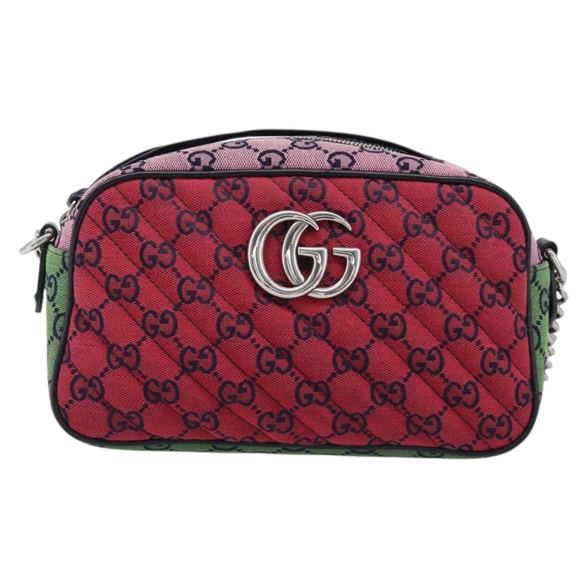 GUCCI GG Canvas GG Marmont Chain Bag Multicolor Silver 447632 Auth 203621