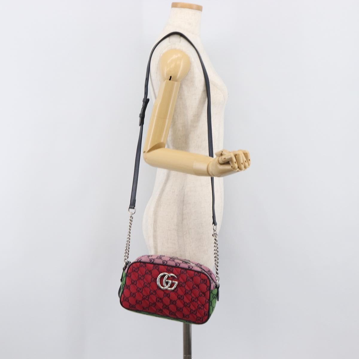GUCCI GG Canvas GG Marmont Chain Bag Multicolor Silver 447632 Auth 203621