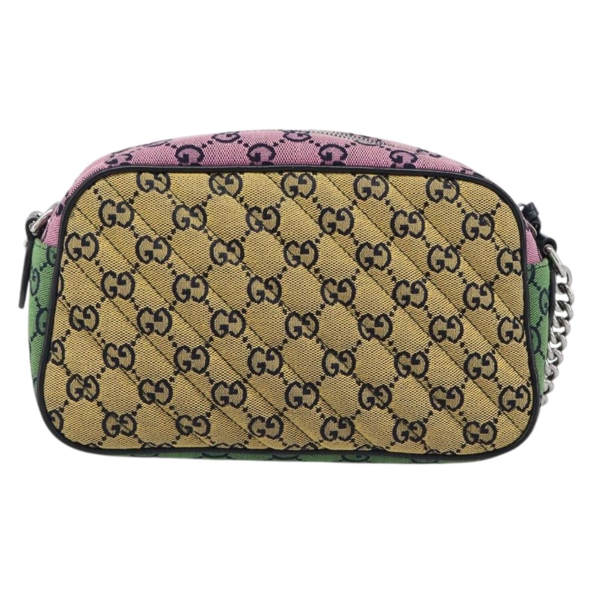 GUCCI GG Canvas GG Marmont Chain Bag Multicolor Silver 447632 Auth 203621