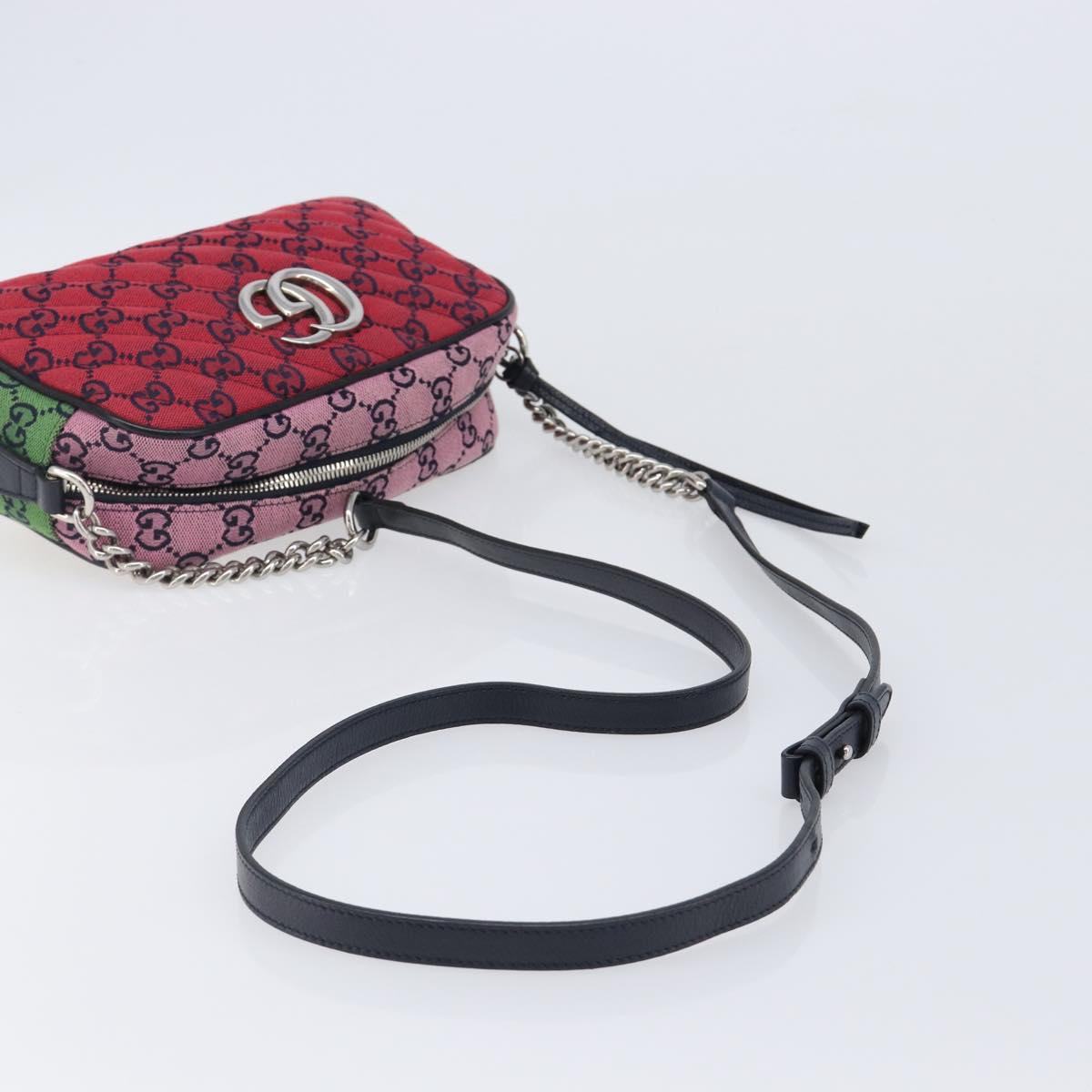 GUCCI GG Canvas GG Marmont Chain Bag Multicolor Silver 447632 Auth 203621