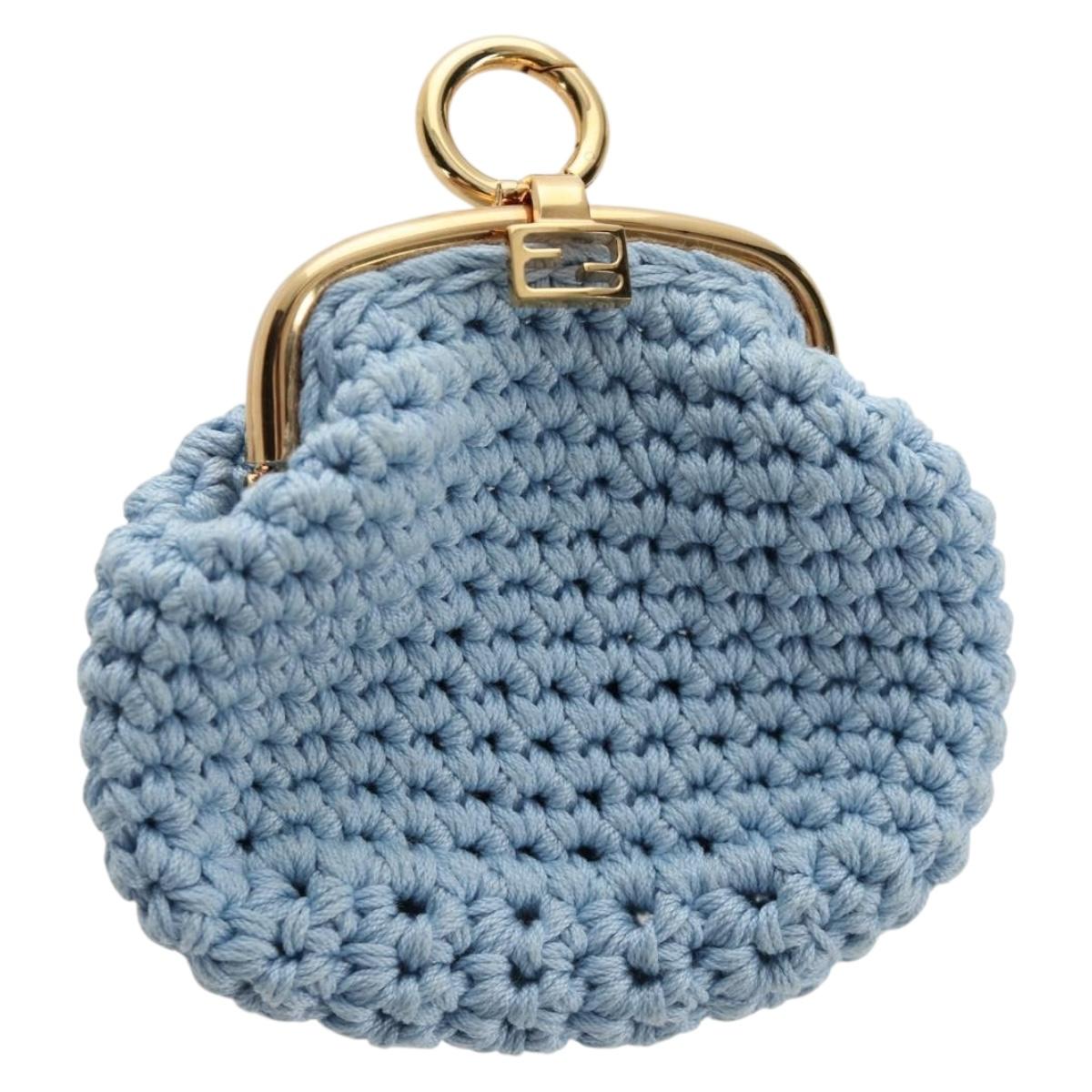 FENDI Coin Purse Canvas Light Blue Gold Auth 203623M