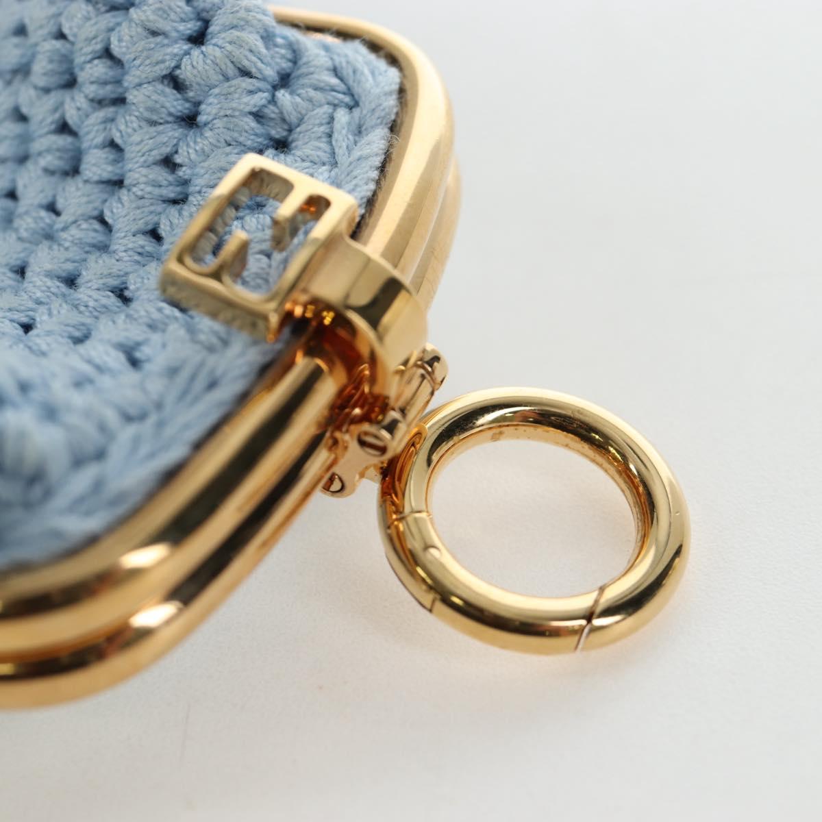 FENDI Coin Purse Canvas Light Blue Gold Auth 203623M