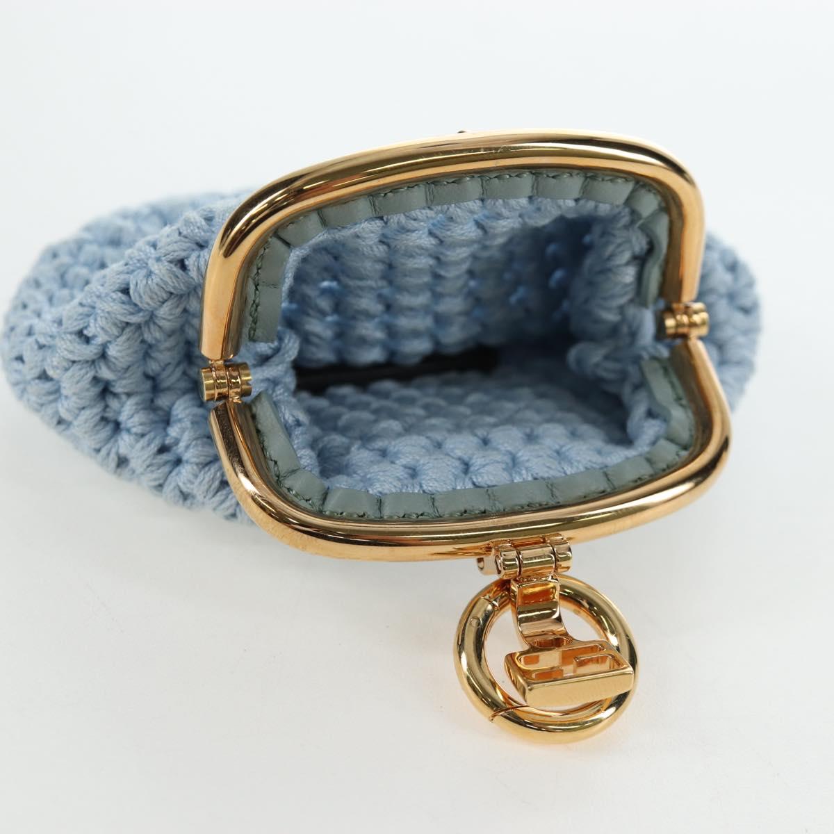 FENDI Coin Purse Canvas Light Blue Gold Auth 203623M