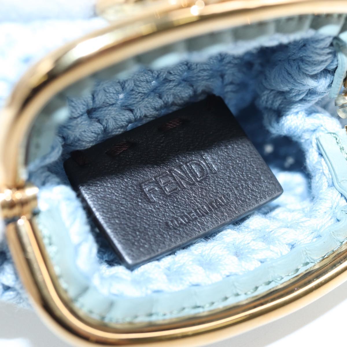 FENDI Coin Purse Canvas Light Blue Gold Auth 203623M