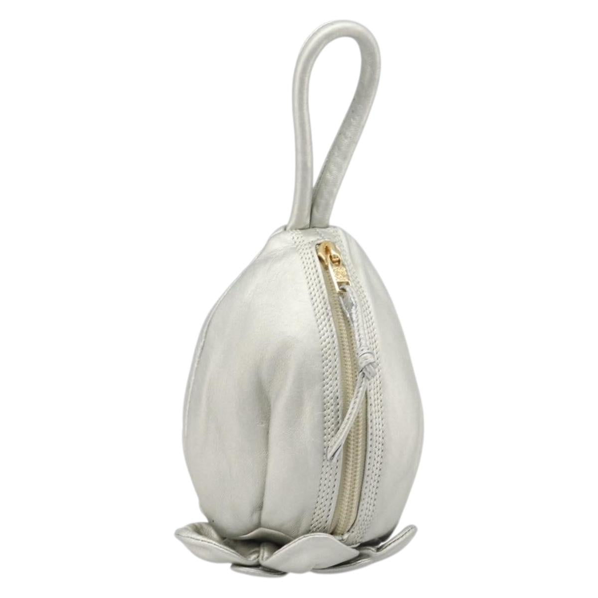 CELINE Pouch Leather Silver Gold Auth 203624A