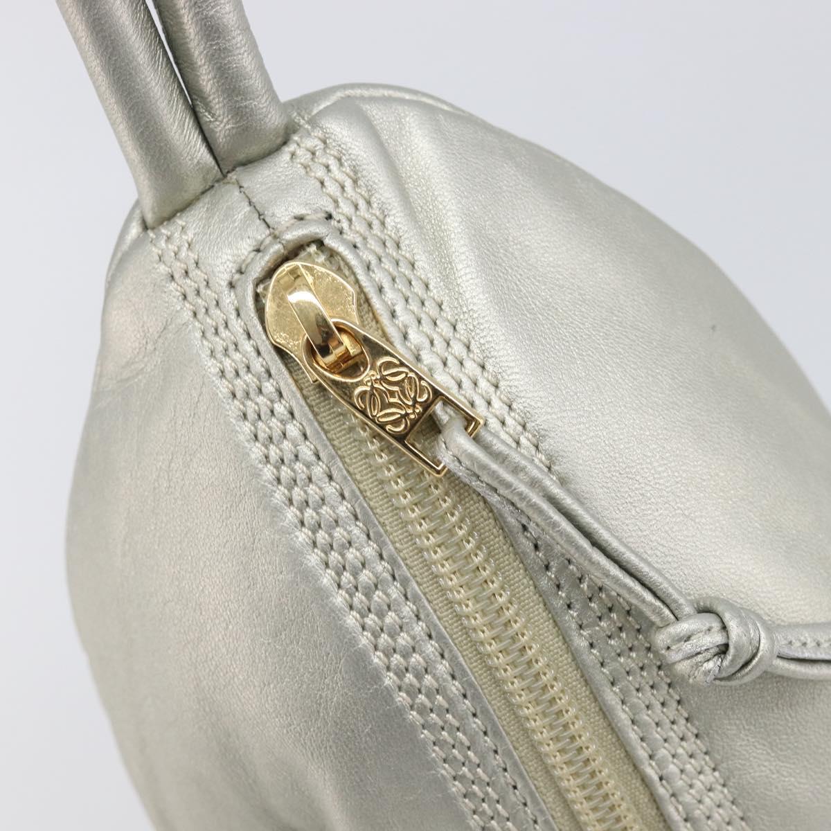 CELINE Pouch Leather Silver Gold Auth 203624A