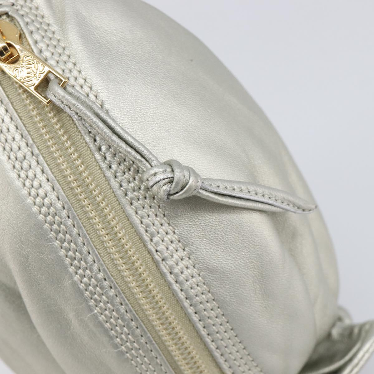 CELINE Pouch Leather Silver Gold Auth 203624A