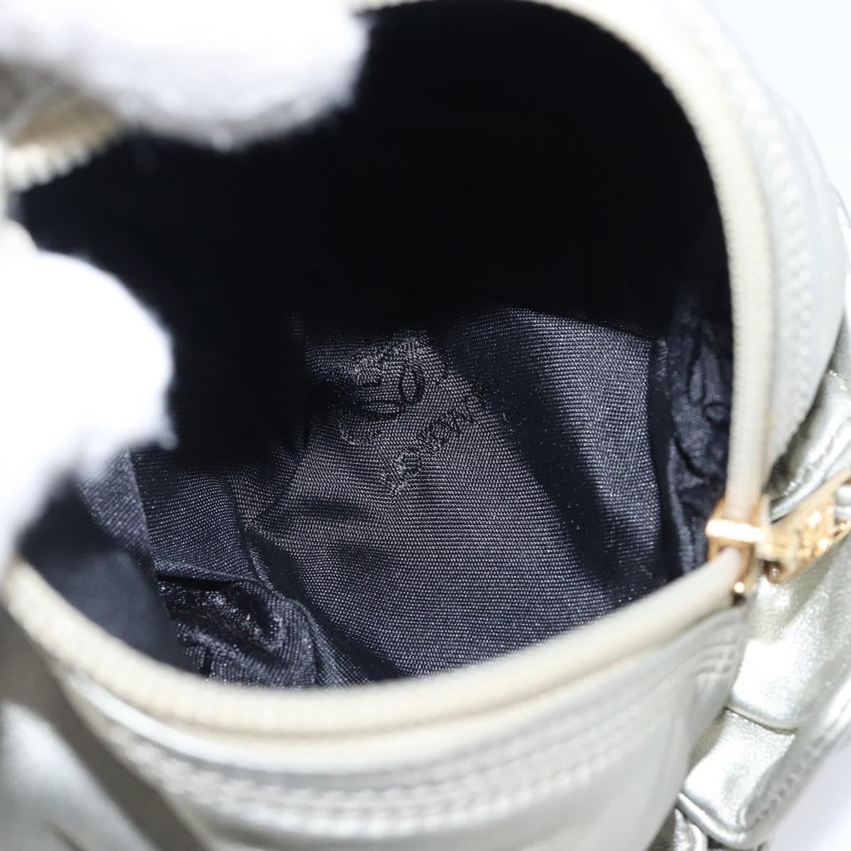 CELINE Pouch Leather Silver Gold Auth 203624A