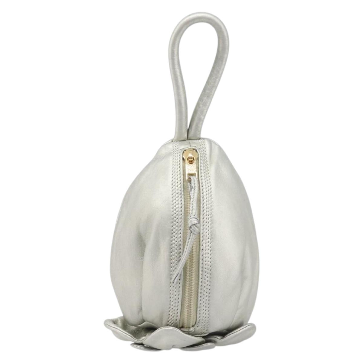 CELINE Pouch Leather Silver Gold Auth 203624A