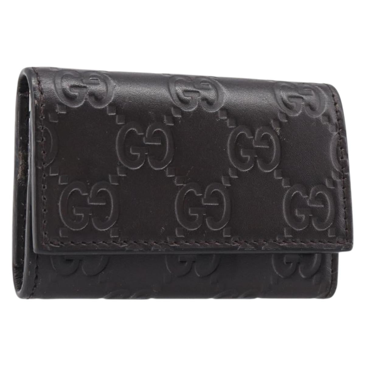 GUCCI GG Canvas Guccissima Key Case Leather Dark Brown Silver 138093 Auth 203625