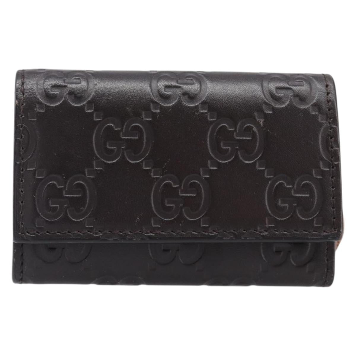 GUCCI GG Canvas Guccissima Key Case Leather Dark Brown Silver 138093 Auth 203625