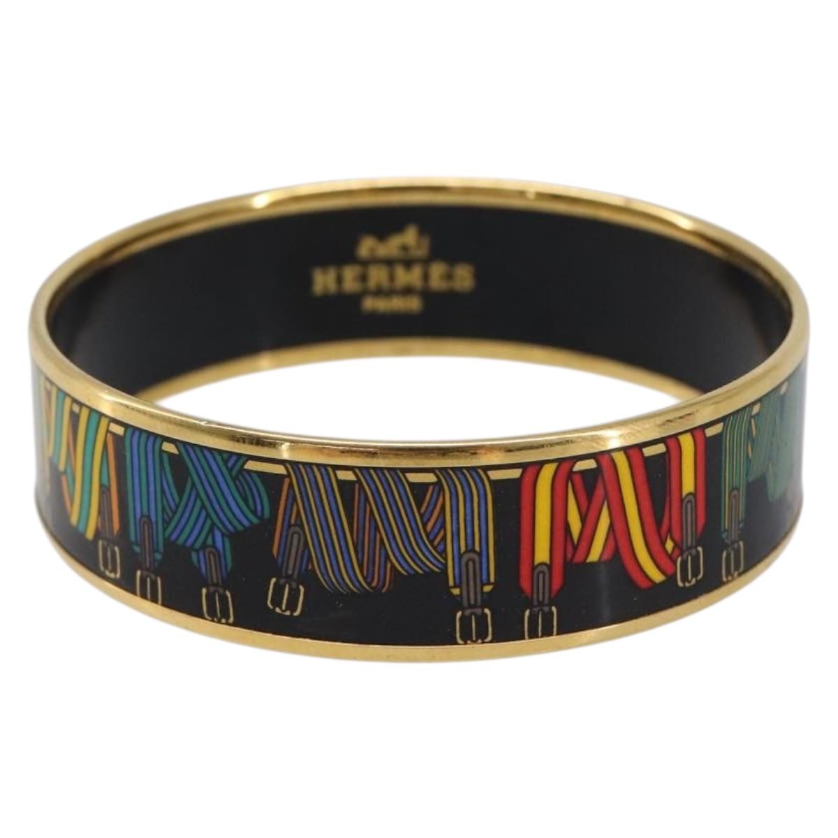 HERMES Bangle Emaille GM Metal Gold Tone Auth 203626M