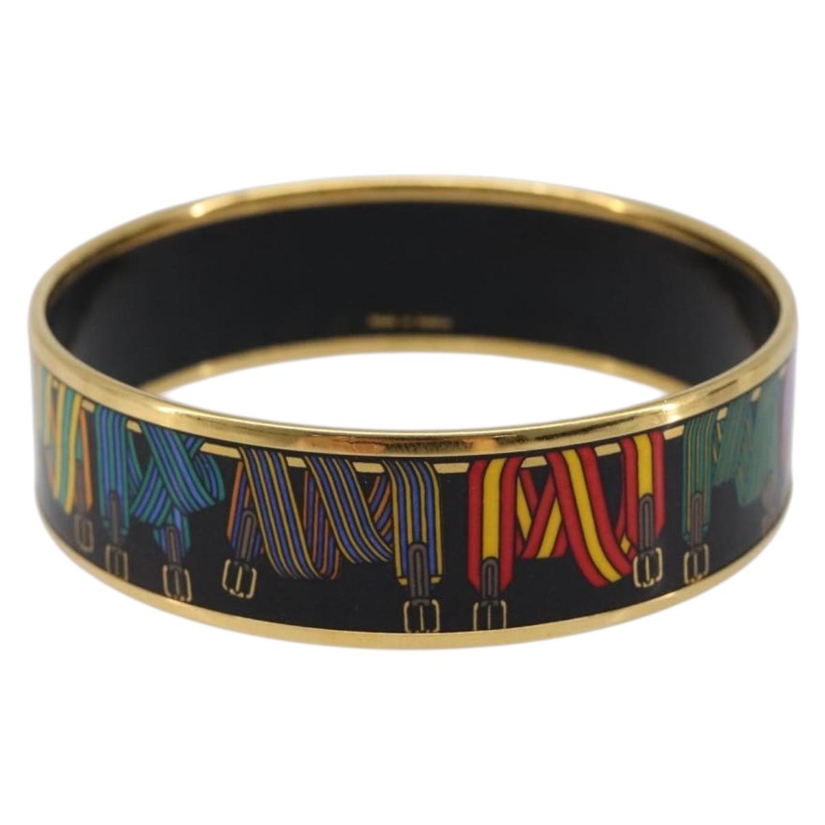 HERMES Bangle Emaille GM Metal Gold Tone Auth 203626M