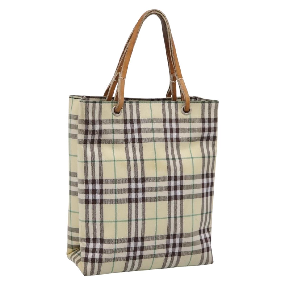 BURBERRY Nova Check Hand Bag Canvas Beige Silver Auth 203632