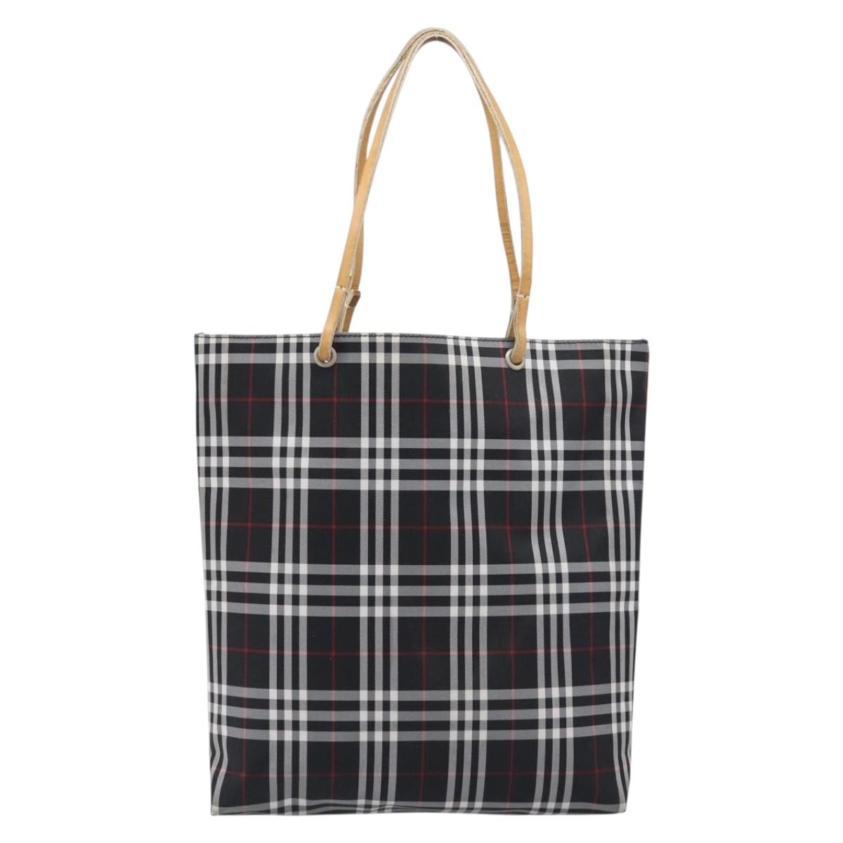 BURBERRY Nova Check Tote Bag Canvas Black Silver Auth 203633