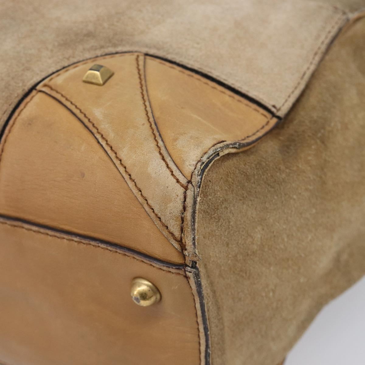GUCCI GG Canvas Hand Bag Suede Beige Gold 120897 Auth 203634