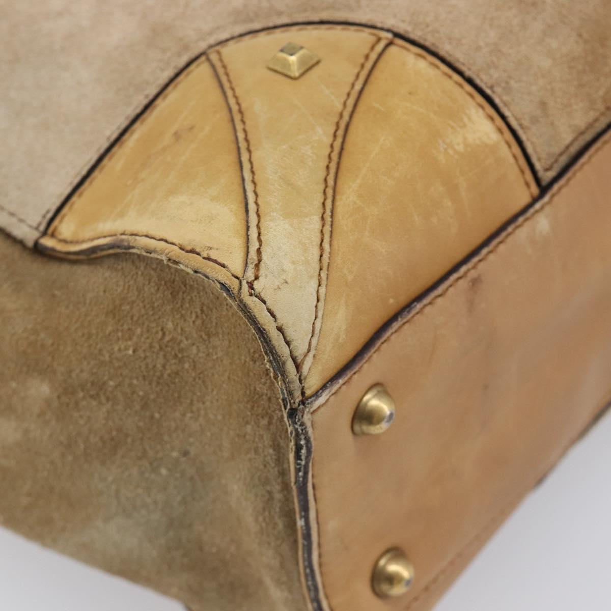 GUCCI GG Canvas Hand Bag Suede Beige Gold 120897 Auth 203634