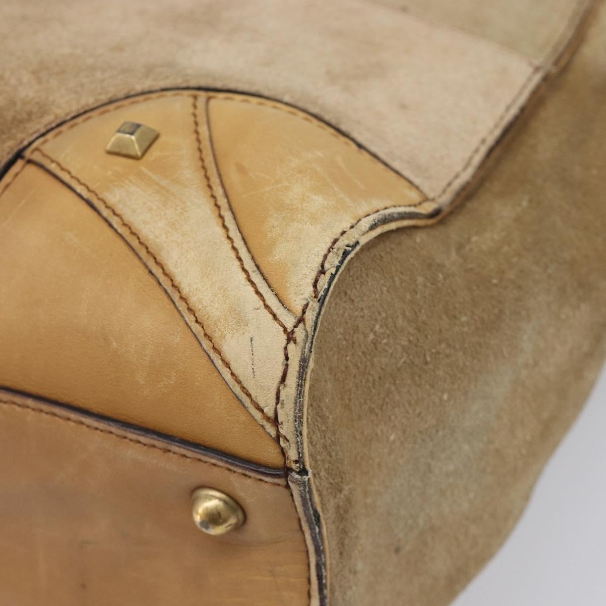 GUCCI GG Canvas Hand Bag Suede Beige Gold 120897 Auth 203634