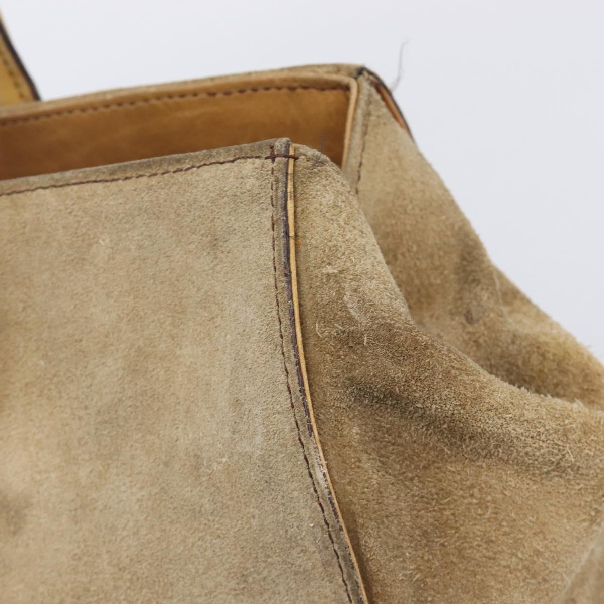 GUCCI GG Canvas Hand Bag Suede Beige Gold 120897 Auth 203634