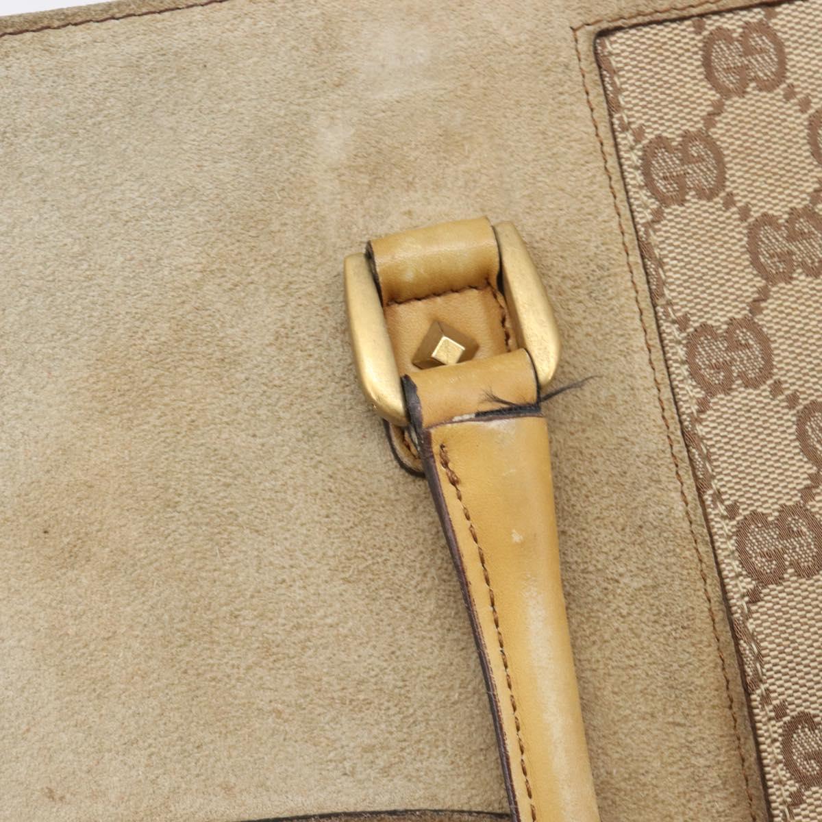 GUCCI GG Canvas Hand Bag Suede Beige Gold 120897 Auth 203634