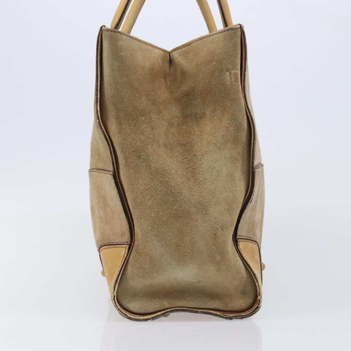 GUCCI GG Canvas Hand Bag Suede Beige Gold 120897 Auth 203634