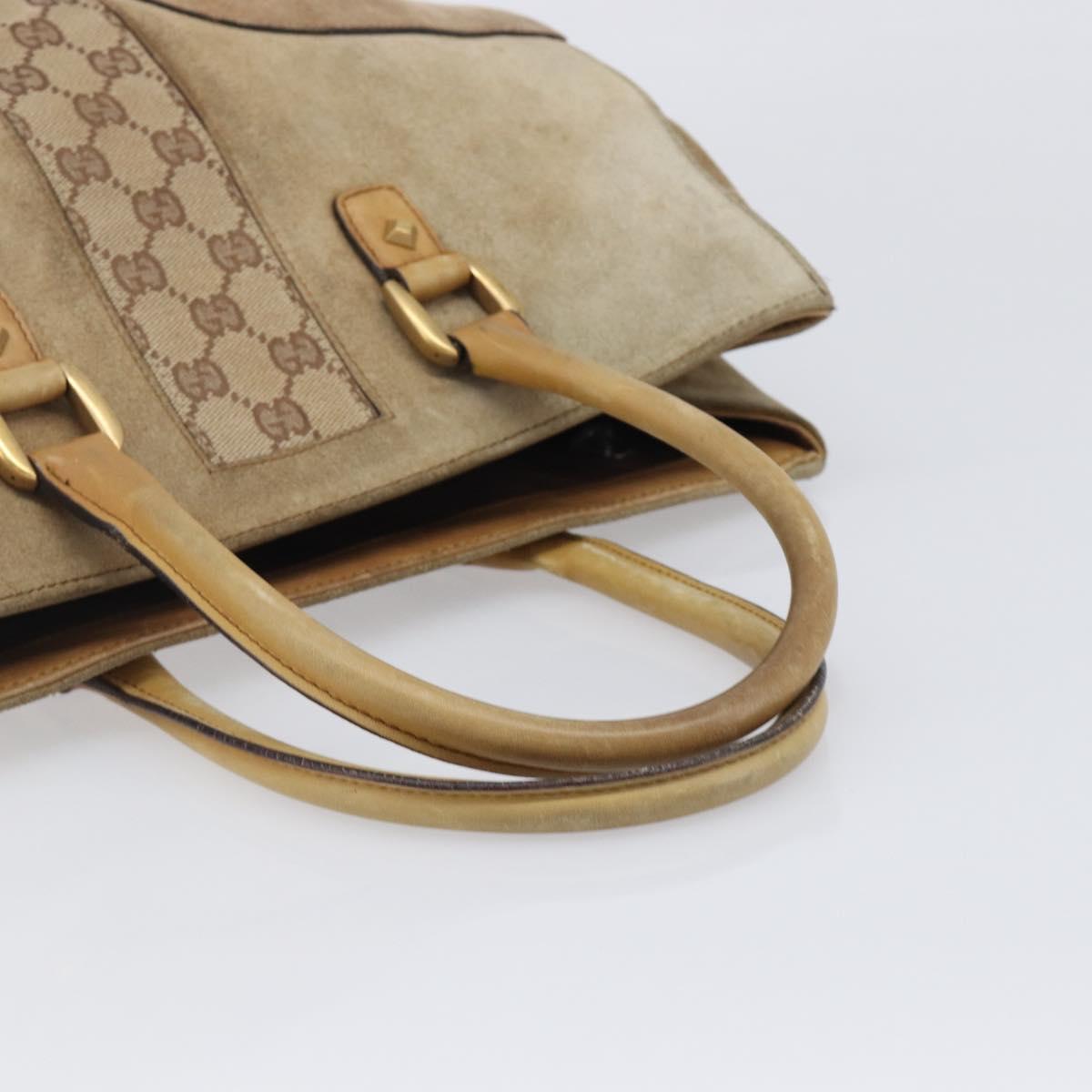 GUCCI GG Canvas Hand Bag Suede Beige Gold 120897 Auth 203634