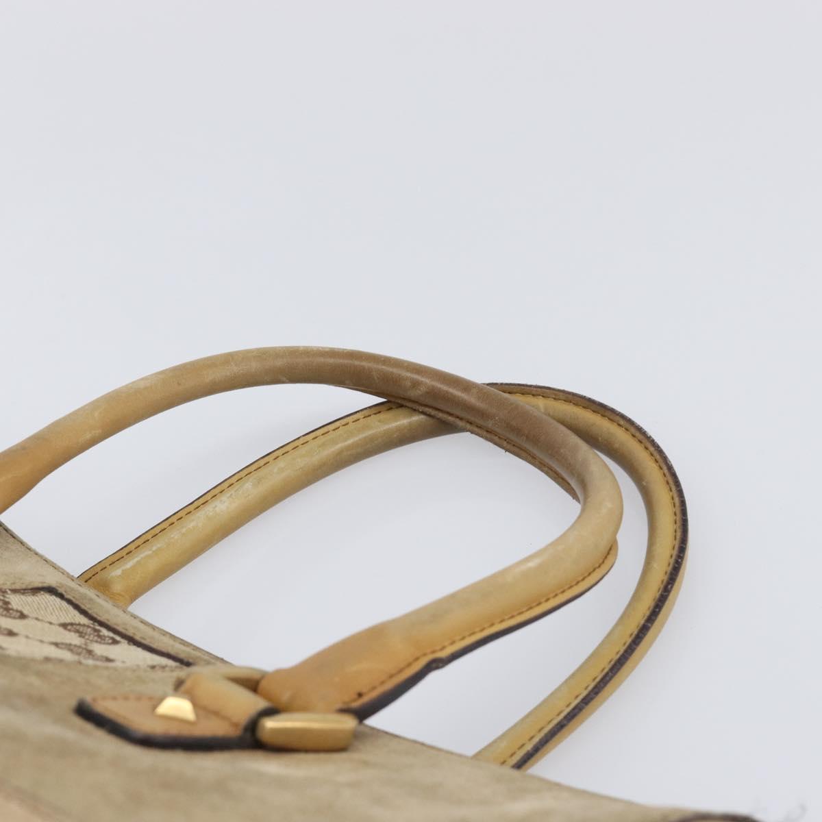 GUCCI GG Canvas Hand Bag Suede Beige Gold 120897 Auth 203634