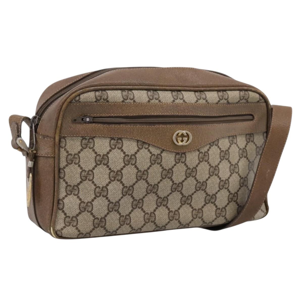 GUCCI GG Supreme Shoulder Bag PVC Beige Gold Auth 203635