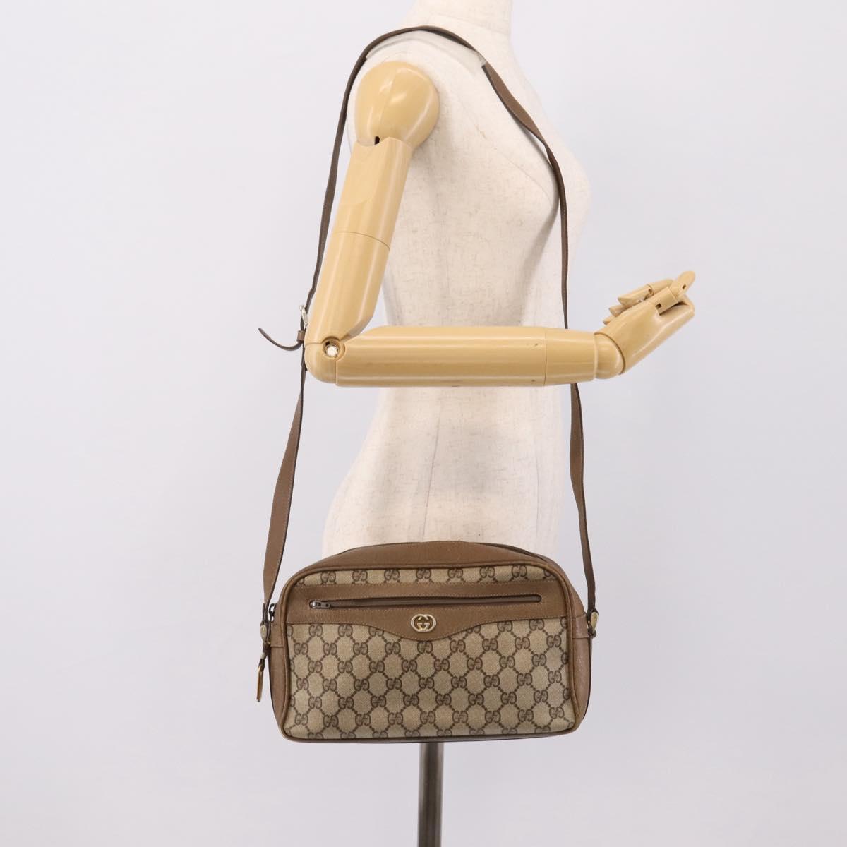 GUCCI GG Supreme Shoulder Bag PVC Beige Gold Auth 203635