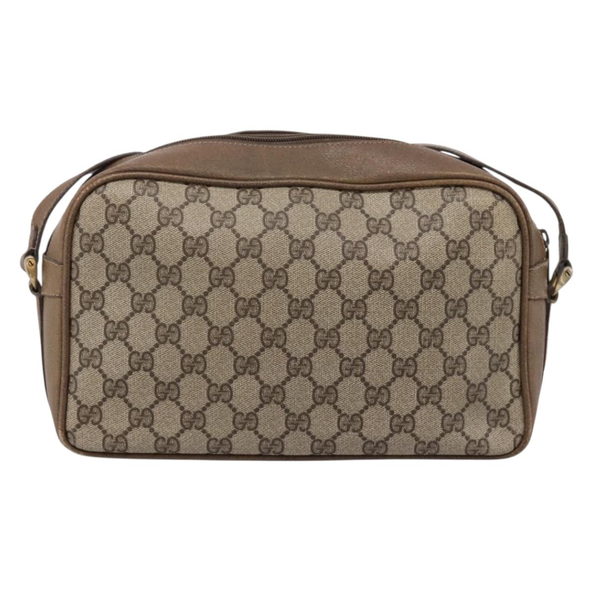 GUCCI GG Supreme Shoulder Bag PVC Beige Gold Auth 203635