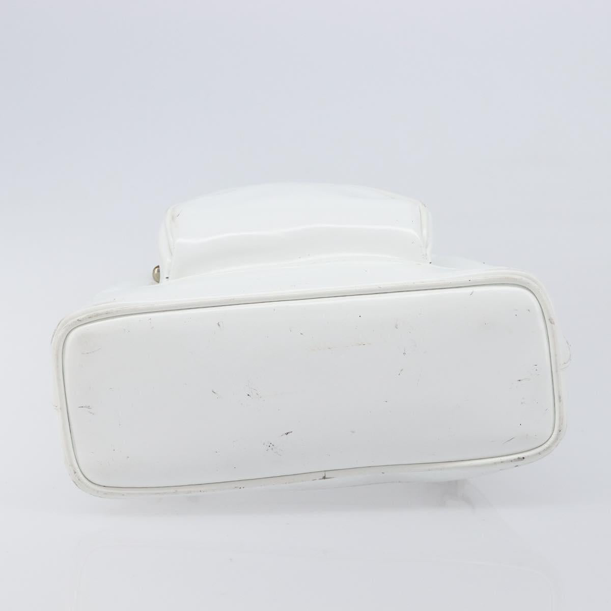 GUCCI Bamboo Shoulder Bag Patent Leather White Silver Auth 203638