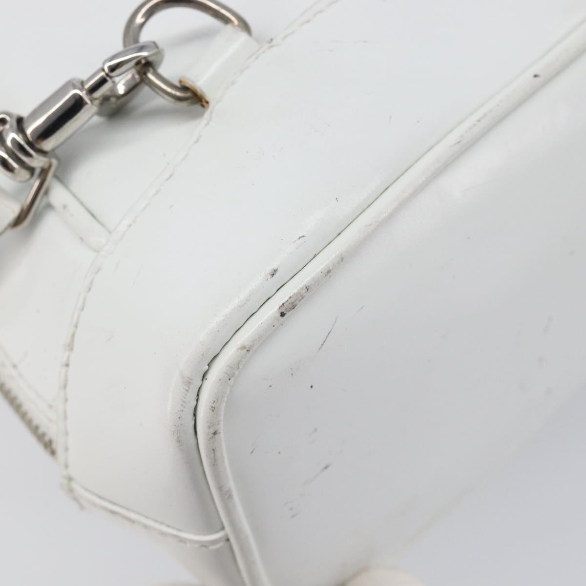 GUCCI Bamboo Shoulder Bag Patent Leather White Silver Auth 203638