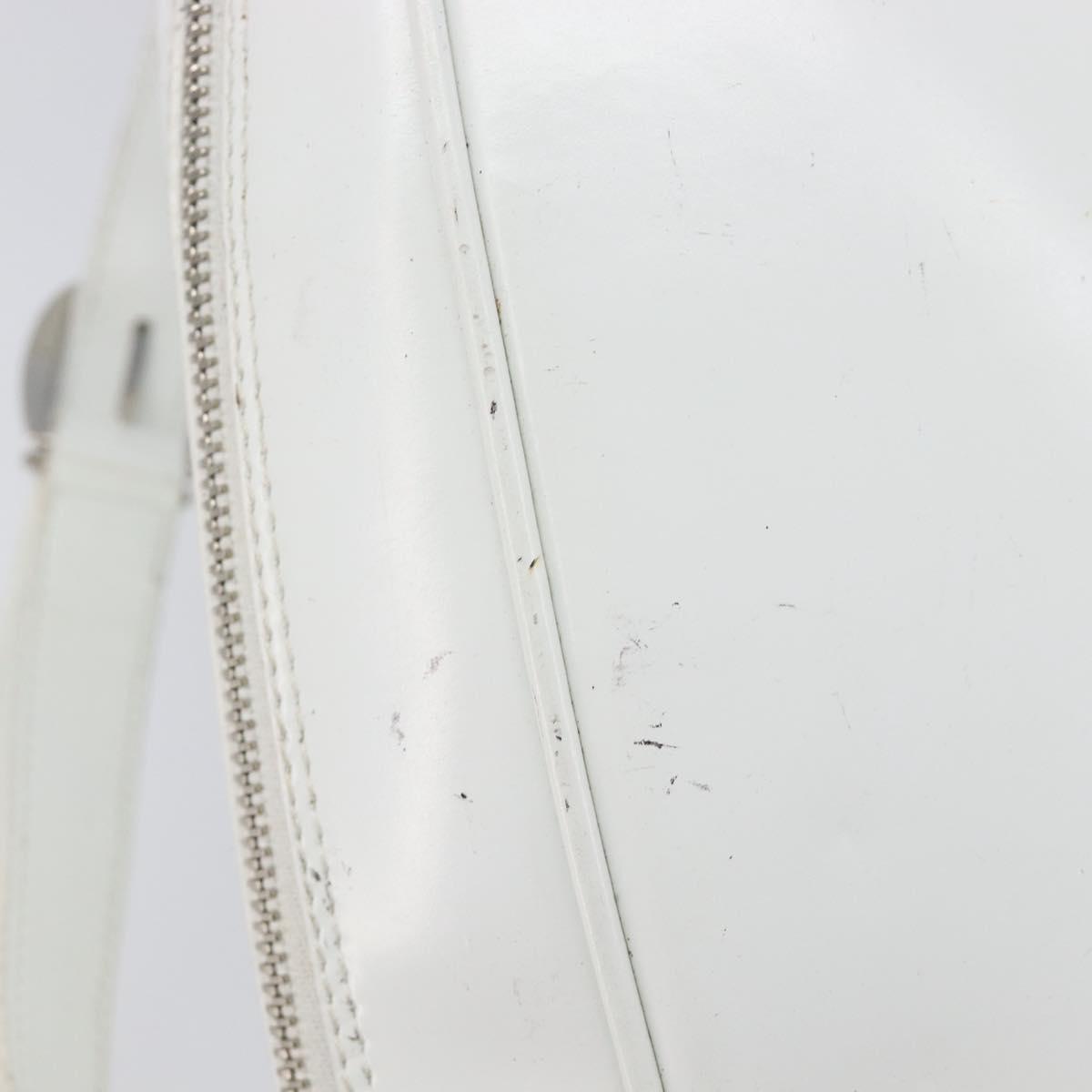 GUCCI Bamboo Shoulder Bag Patent Leather White Silver Auth 203638