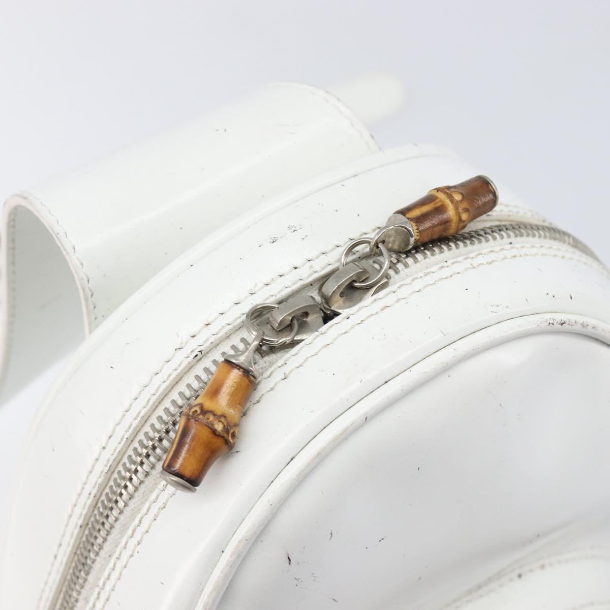 GUCCI Bamboo Shoulder Bag Patent Leather White Silver Auth 203638