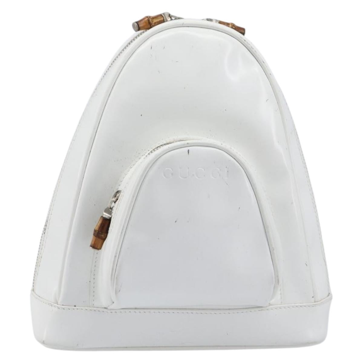 GUCCI Bamboo Shoulder Bag Patent Leather White Silver Auth 203638