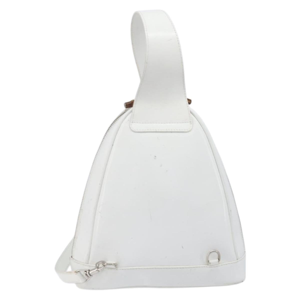 GUCCI Bamboo Shoulder Bag Patent Leather White Silver Auth 203638