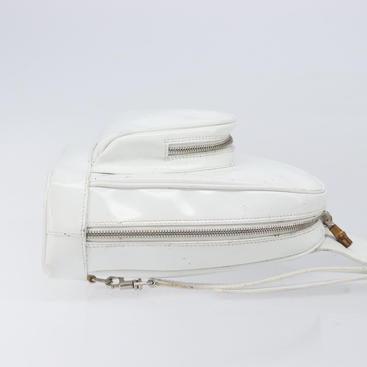 GUCCI Bamboo Shoulder Bag Patent Leather White Silver Auth 203638